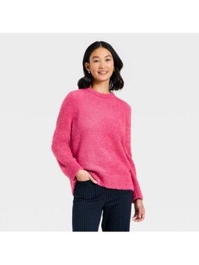 a new day Bright Pink Fuzzy Crewneck Sweater